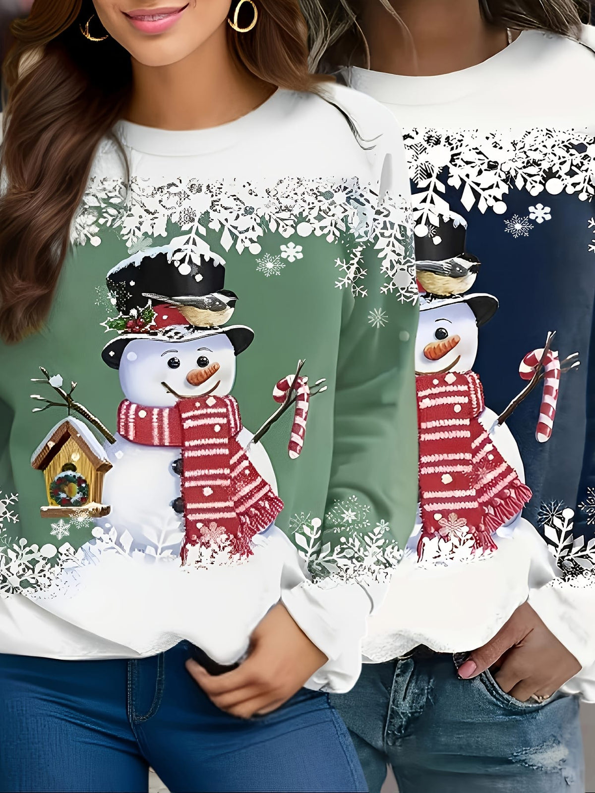 KissICON Curve Snowman Christmas Sweatshirt Twopiece Set