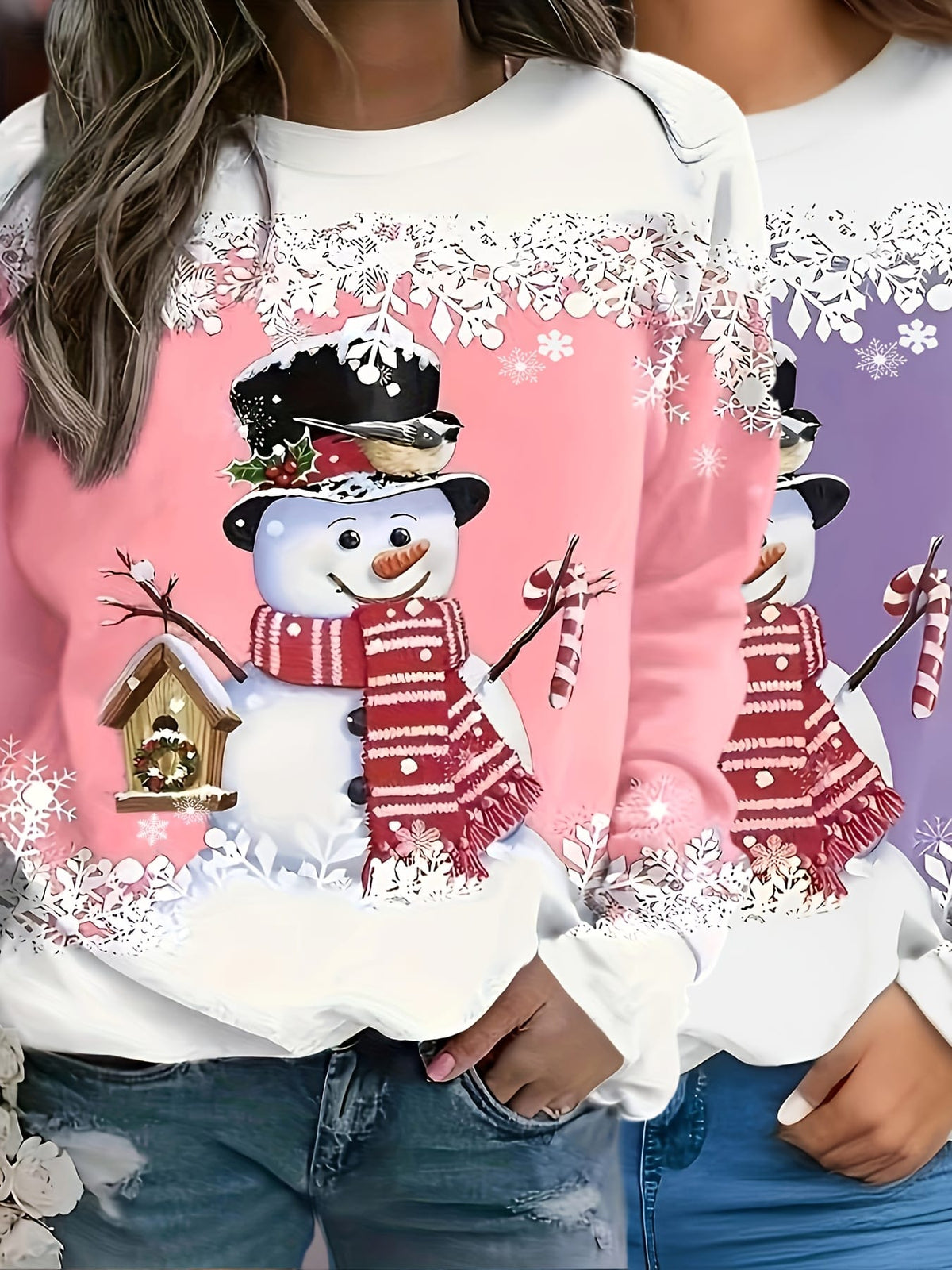 KissICON Curve Snowman Christmas Sweatshirt Twopiece Set
