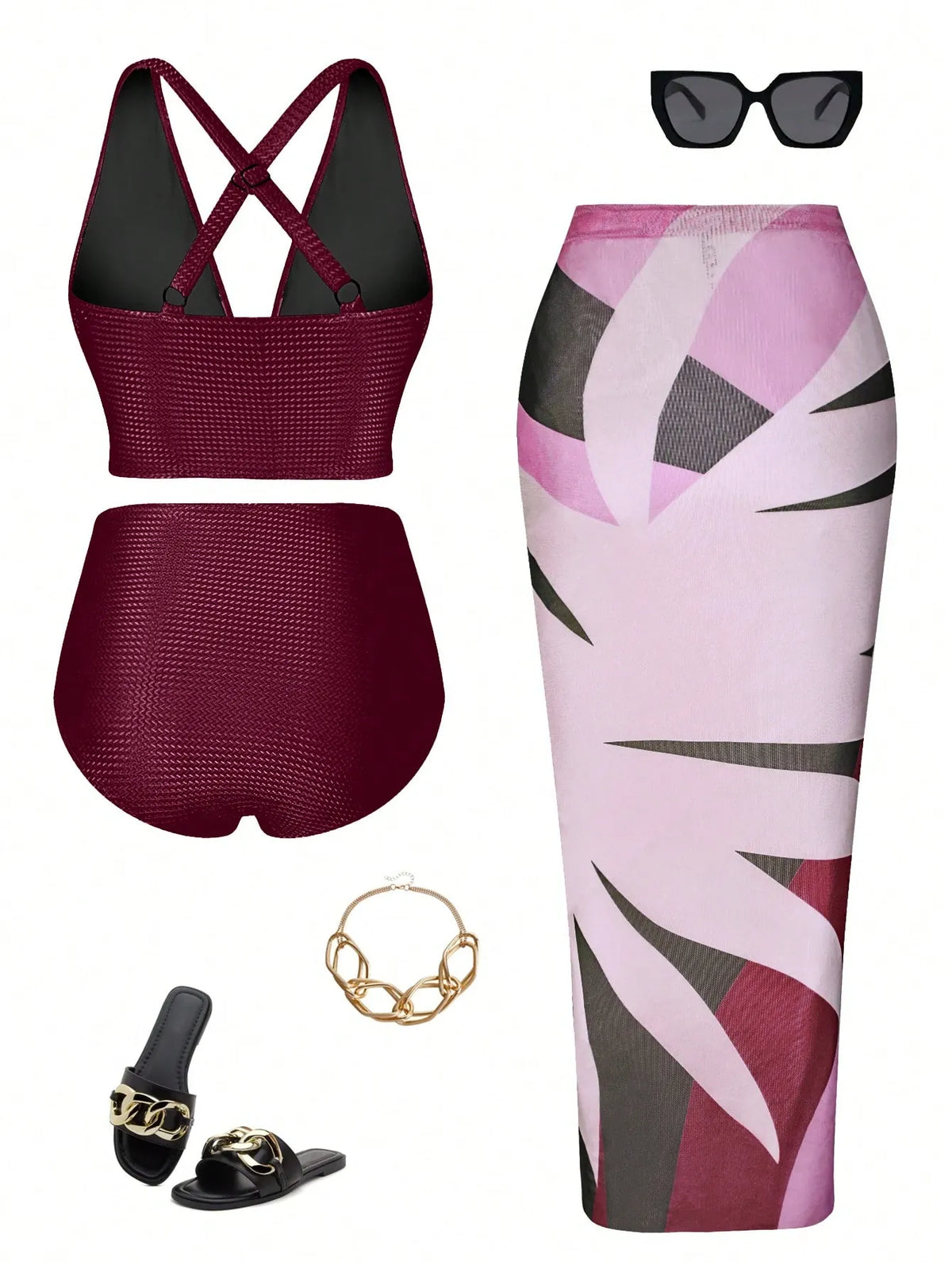 KissICON Curve Solid Color Bikini – Swim Trunks Tie