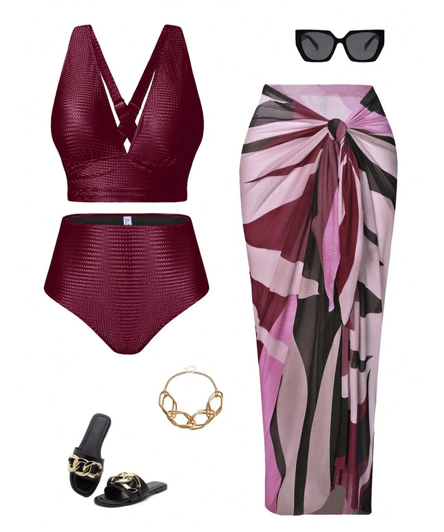 KissICON Curve Solid Color Bikini – Swim Trunks Tie