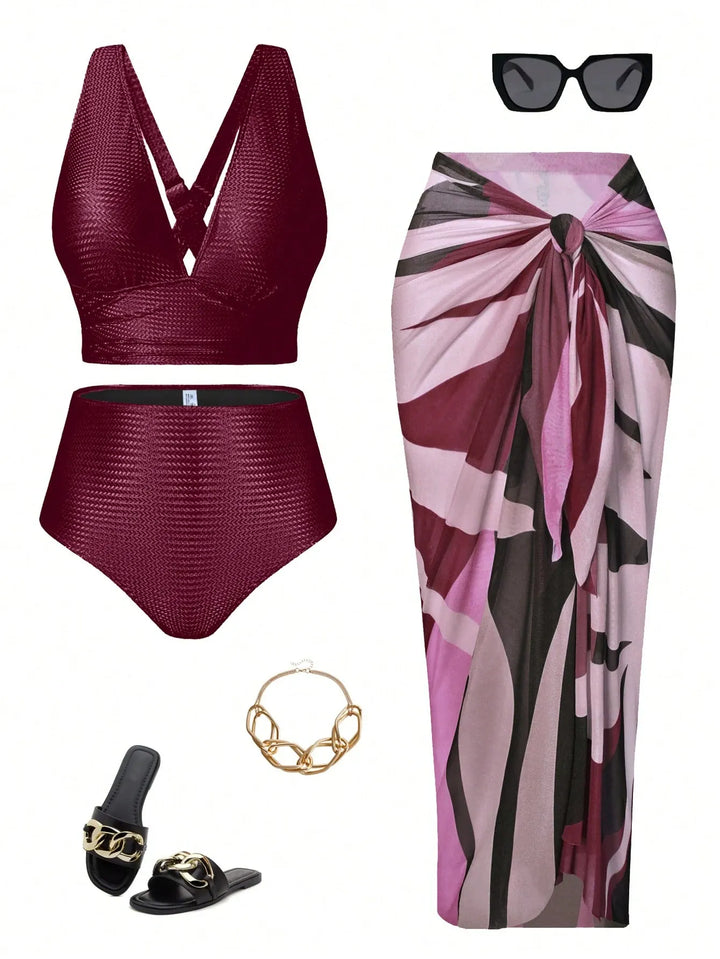 Curve Solid Color Bikini – Swim Trunks Tie