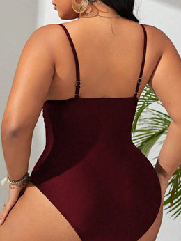 KissICON Curve Solid Color Front Tie One-piece Swimsuit
