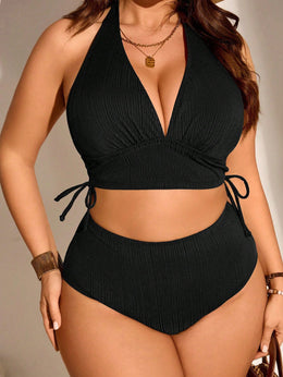 KissICON Curve Solid Color Halter Neck Lace Up