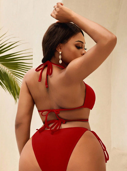 KissICON Curve Solid Color Halter Tie Triangle Cup
