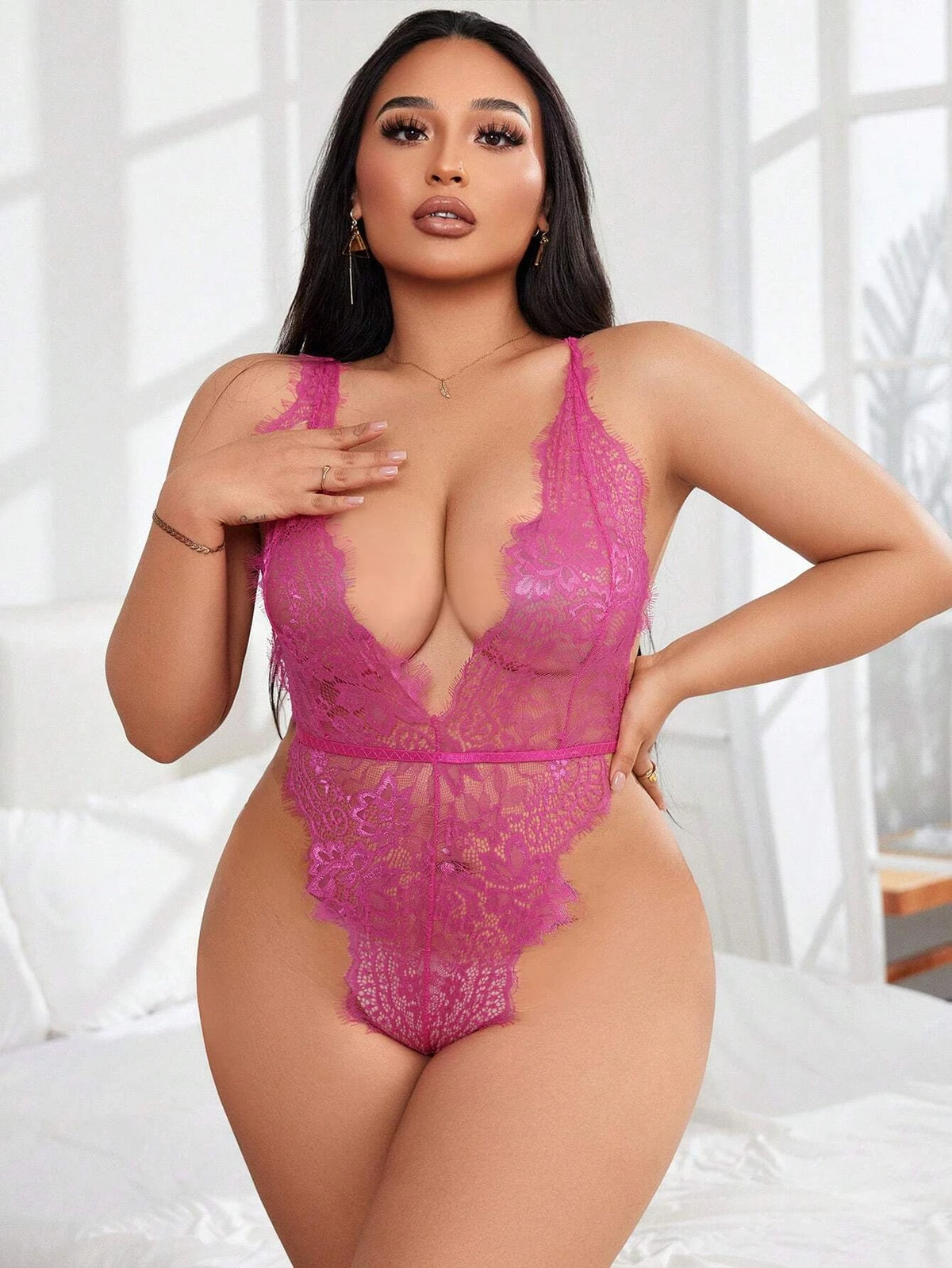 KissICON Curve Solid Mesh Waist Belt Nightgown Halter Bodysuit