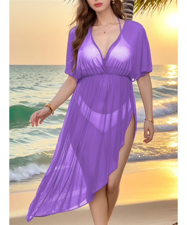 KissICON Curve V-Neck Asymmetrical Beach Tunic Dress