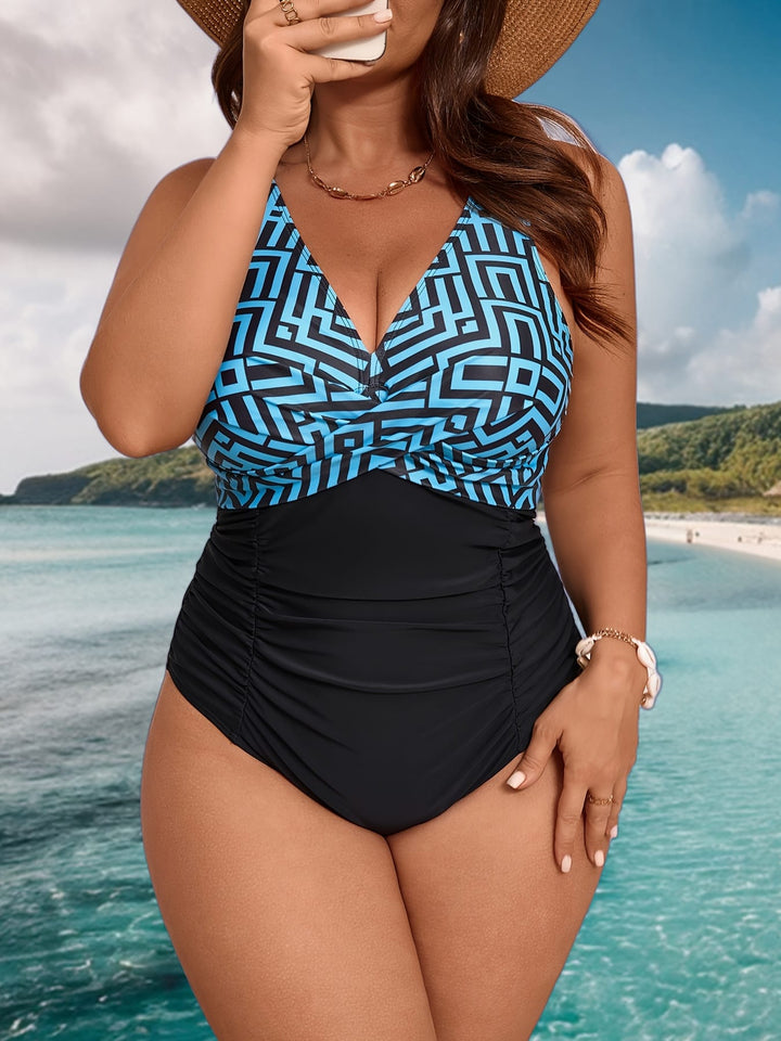 Curve V-Neck Print One-piece Bikini – Slim