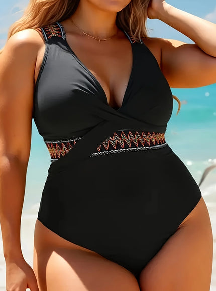 KissICON Curve Wideleg Swimsuit – Chic V-Neck Braid