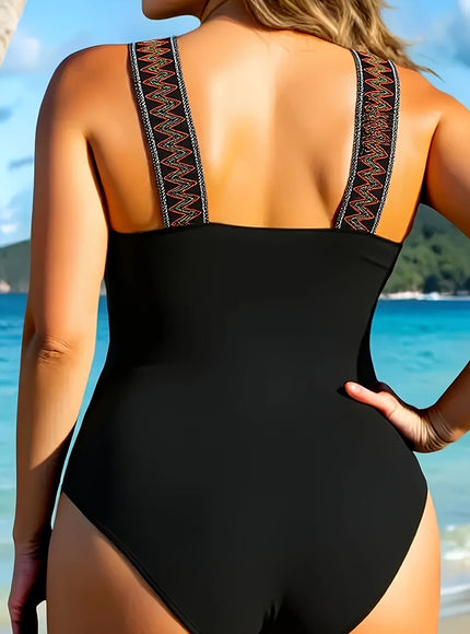 KissICON Curve Wideleg Swimsuit – Chic V-Neck Braid