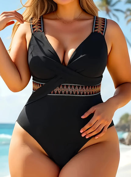 KissICON Curve Wideleg Swimsuit – Chic V-Neck Braid
