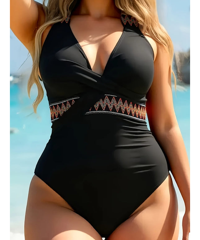 KissICON Curve Wideleg Swimsuit – Chic V-Neck Braid