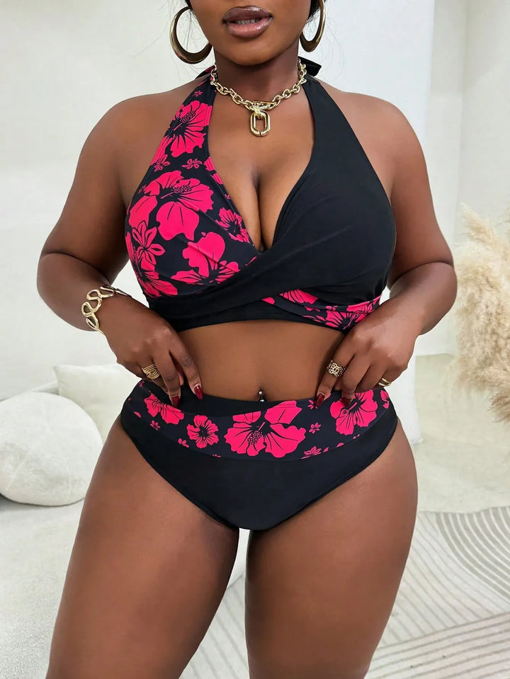Curve Women's 2 Pieces Contrast Floral Printed Top