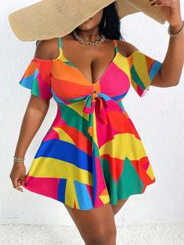KissICON Curve Women's Cold Shoulder Ruffles Sleeve Beach