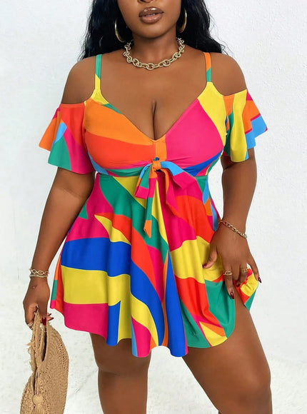 KissICON Curve Women's Cold Shoulder Ruffles Sleeve Beach