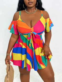 KissICON Curve Women's Cold Shoulder Ruffles Sleeve Beach