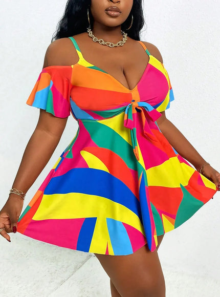 KissICON Curve Women's Cold Shoulder Ruffles Sleeve Beach