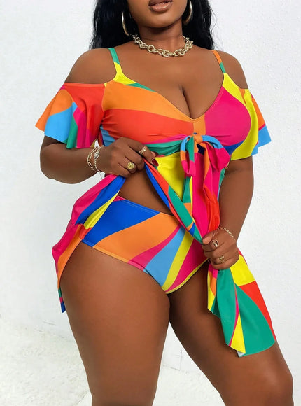 KissICON Curve Women's Cold Shoulder Ruffles Sleeve Beach