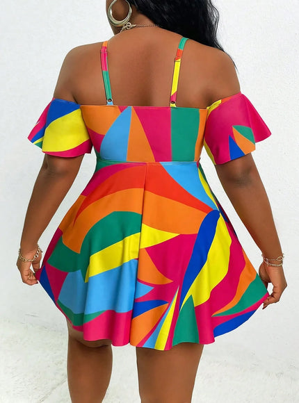 KissICON Curve Women's Cold Shoulder Ruffles Sleeve Beach