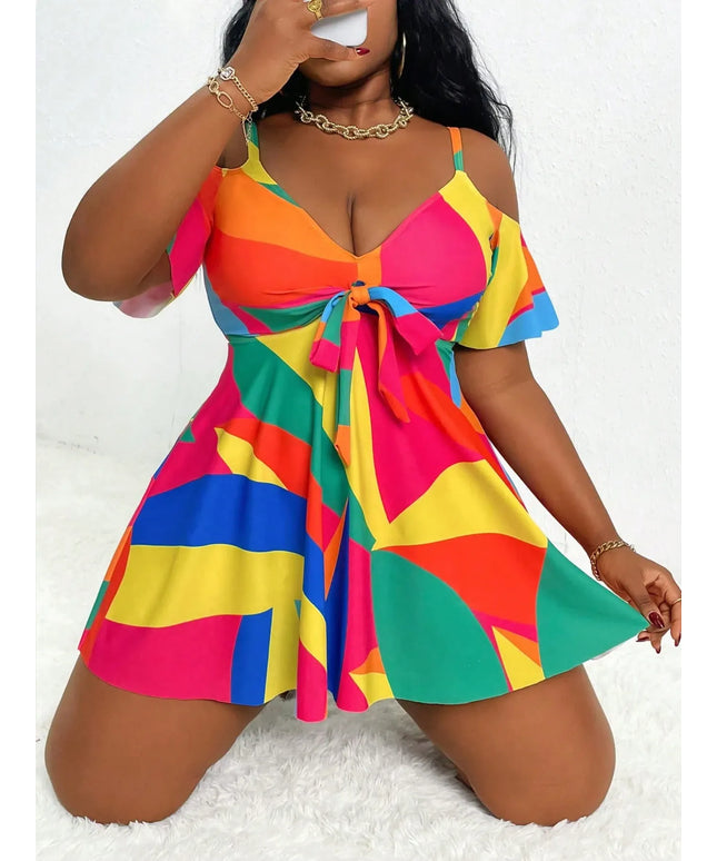 KissICON Curve Women's Cold Shoulder Ruffles Sleeve Beach