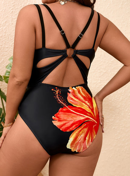 KissICON Curve Women's Elegant V-Neck Floral Print One-piece