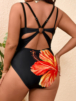KissICON Curve Women's Elegant V-Neck Floral Print One-piece