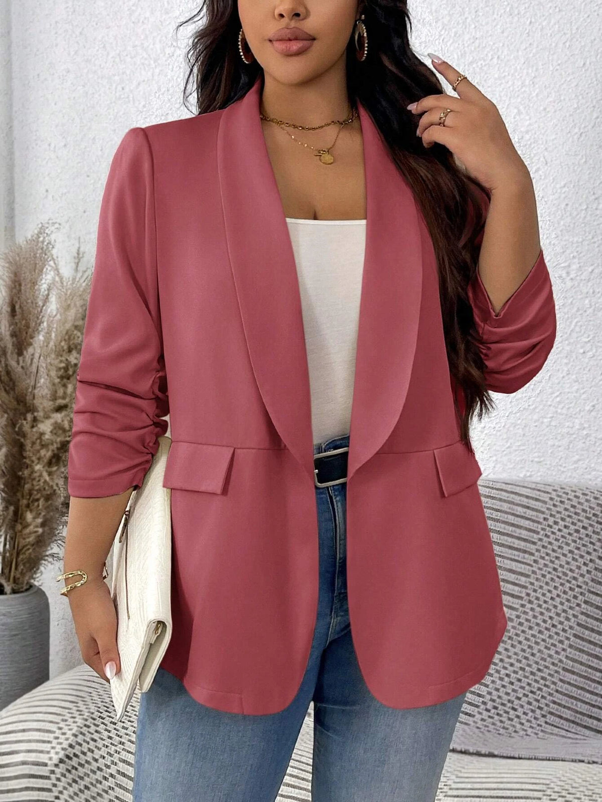 KissICON Curve Women's Fall Solid Color Ruched Sleeve