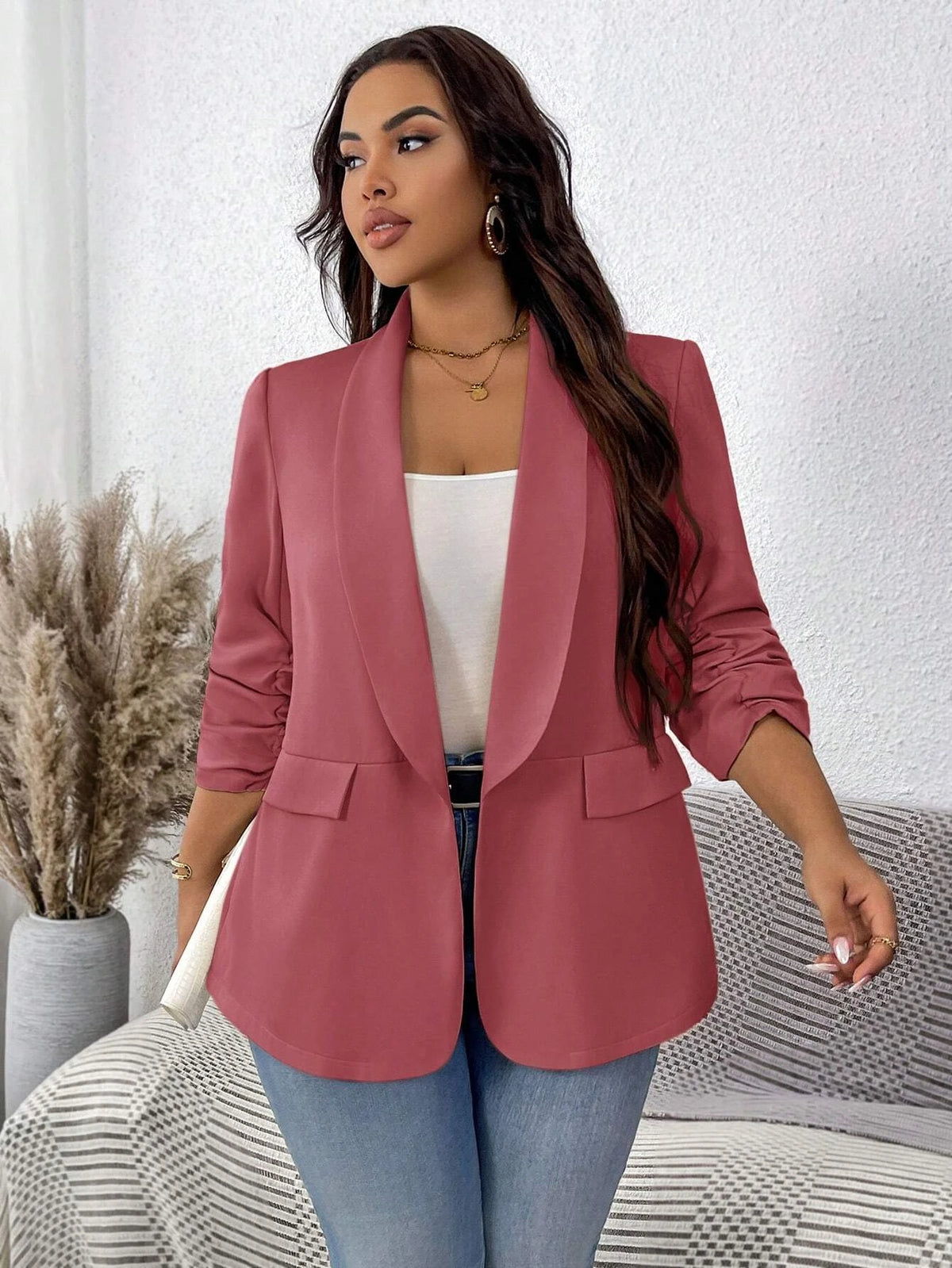 KissICON Curve Women's Fall Solid Color Ruched Sleeve