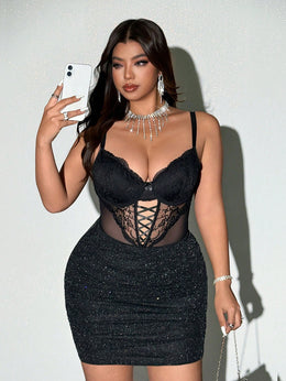 KissICON Curve Women's Lace Contrast Color Bodysuit –