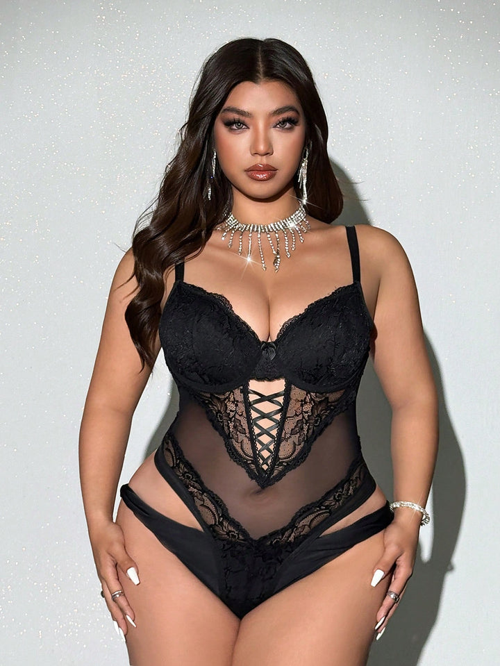 Curve Women's Lace Contrast Color Bodysuit –