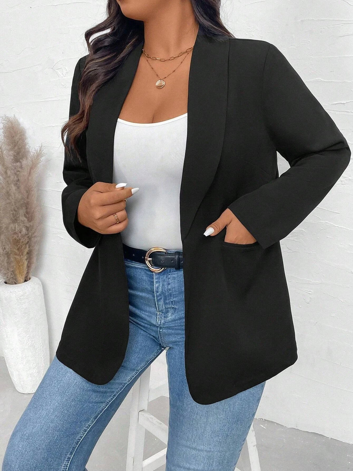 KissICON Curve Women's Lapel Collar Long Sleeve Pocket