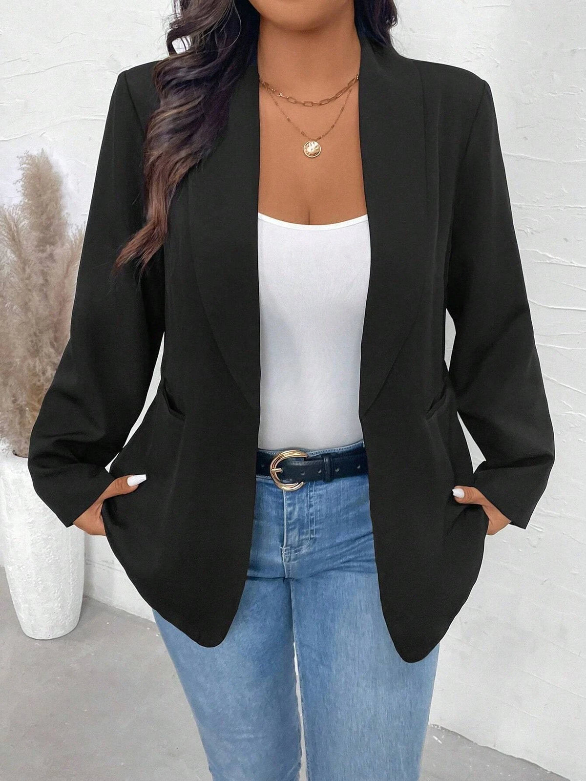 KissICON Curve Women's Lapel Collar Long Sleeve Pocket