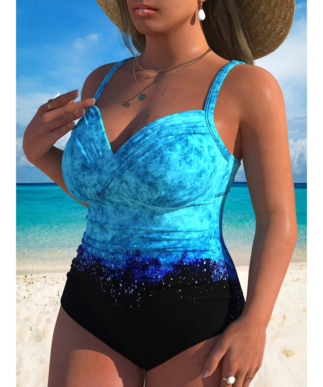 KissICON Curve Women's One-piece Swimsuit – Elegant Tie-dye Print