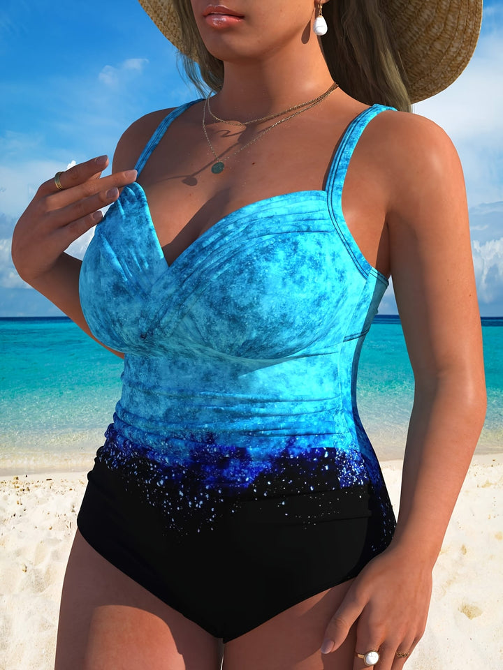 Curve Women's One-piece Swimsuit – Elegant Tie-dye Print