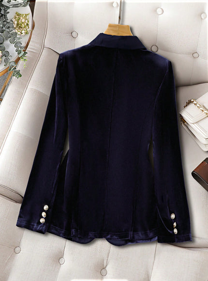 KissICON Curve Women's Satin Lapel Elegant Commuter Velvet Blazer