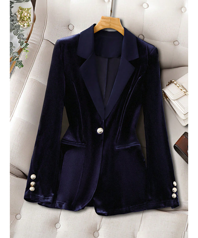 KissICON Curve Women's Satin Lapel Elegant Commuter Velvet Blazer