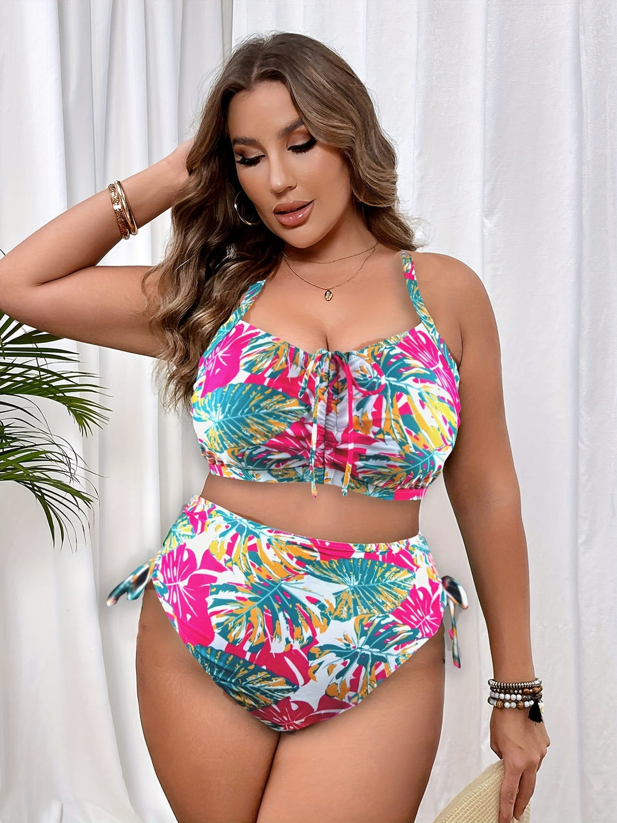 KissICON Curve Women's Solid Color Bikini – Front Center Drawstring