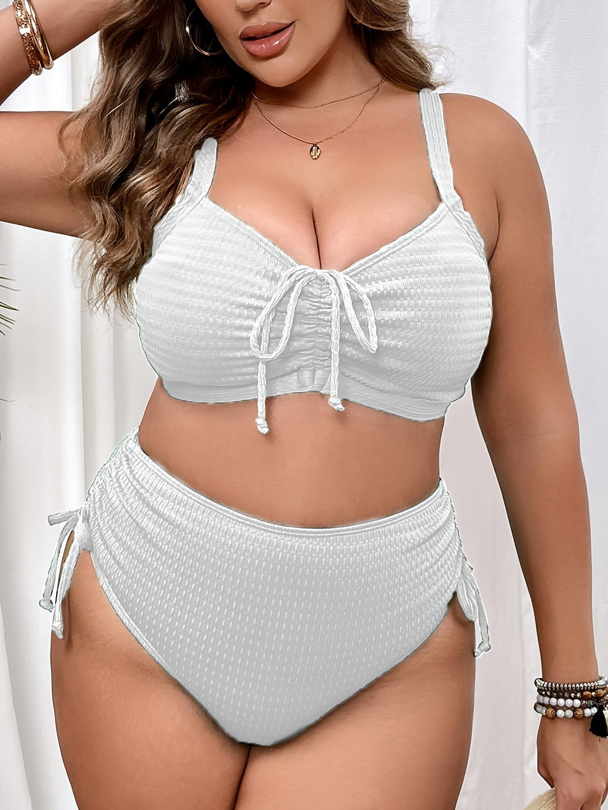 KissICON Curve Women's Solid Color Bikini – Front Center Drawstring
