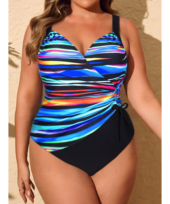KissICON Curve Women's Tie-dye Print V-Neck One-piece Swimsuit