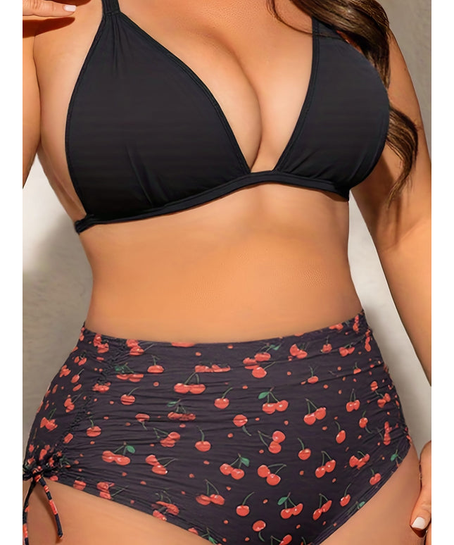KissICON Curve Women's V-Neck Bikini – Stretch Drawstring Waist