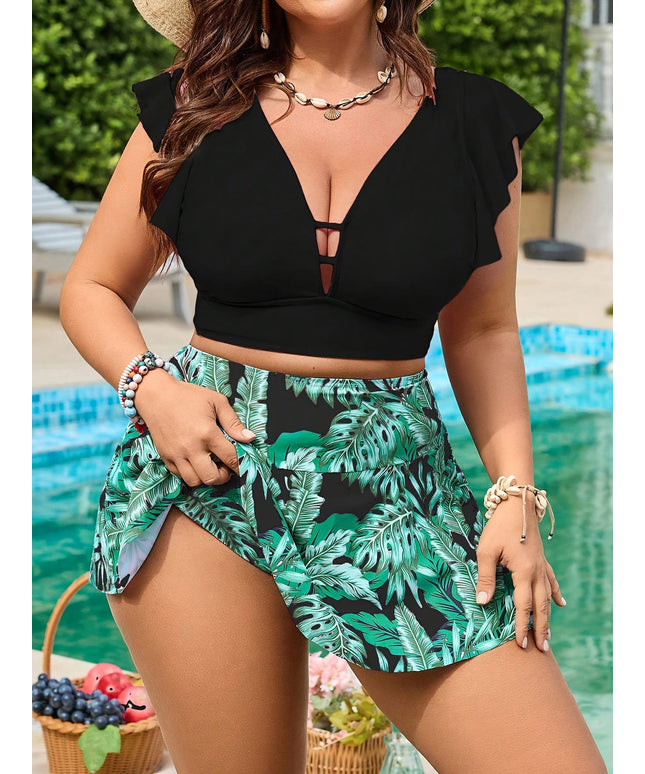 KissICON Curve Women's V-Neck Tankini – Stretchy Solid Color
