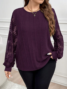 jkthpu-45 Curvy Celebrations Elegant Green Floral VNeck Ribbed Blouse