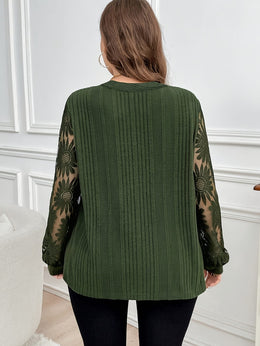 jkthpu-45 Curvy Celebrations Elegant Green Floral VNeck Ribbed Blouse