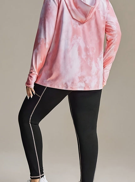 jkthpu-45 Curvy Comfort Plus Size TieDye Zip Hoodie  Loungewear Set