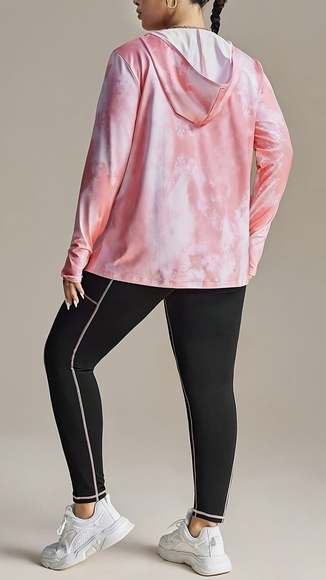 jkthpu-45 Curvy Comfort Plus Size TieDye Zip Hoodie  Loungewear Set
