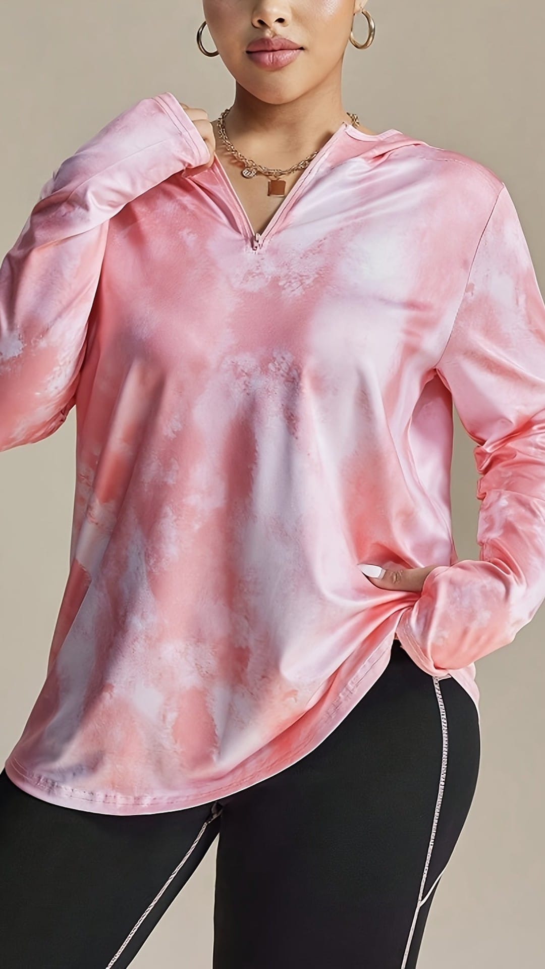 jkthpu-45 Curvy Comfort Plus Size TieDye Zip Hoodie  Loungewear Set