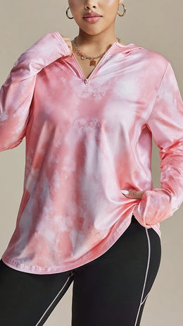 jkthpu-45 Curvy Comfort Plus Size TieDye Zip Hoodie  Loungewear Set