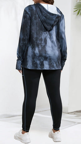 jkthpu-45 Curvy Comfort Plus Size TieDye Zip Hoodie  Loungewear Set