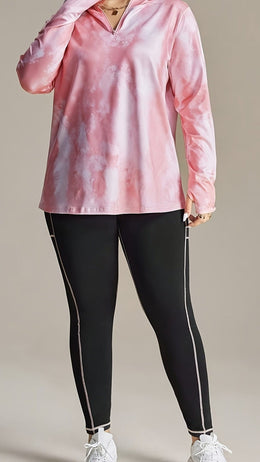 jkthpu-45 Curvy Comfort Plus Size TieDye Zip Hoodie  Loungewear Set