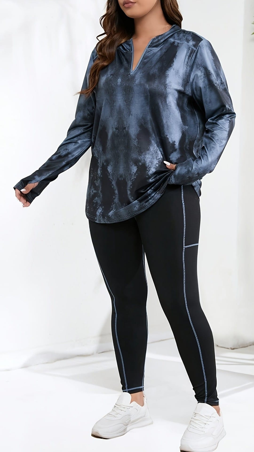 jkthpu-45 Curvy Comfort Plus Size TieDye Zip Hoodie  Loungewear Set