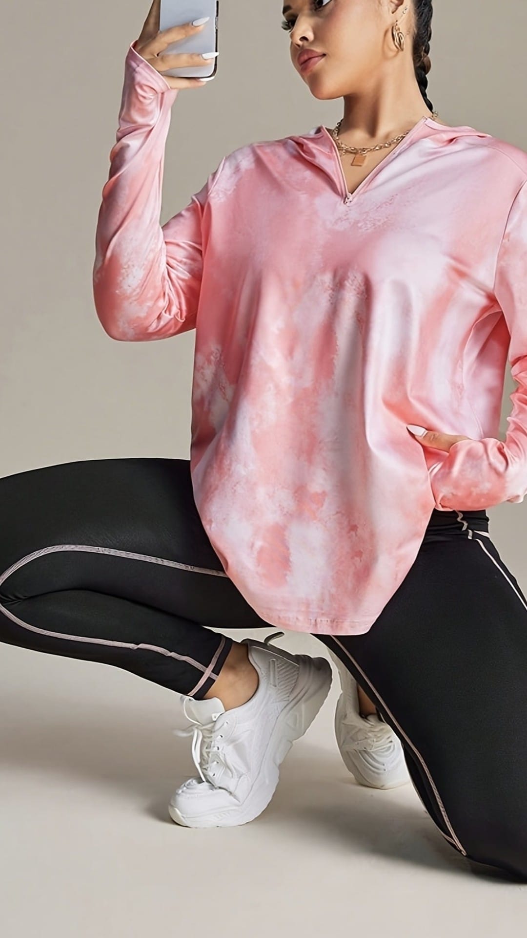 jkthpu-45 Curvy Comfort Plus Size TieDye Zip Hoodie  Loungewear Set